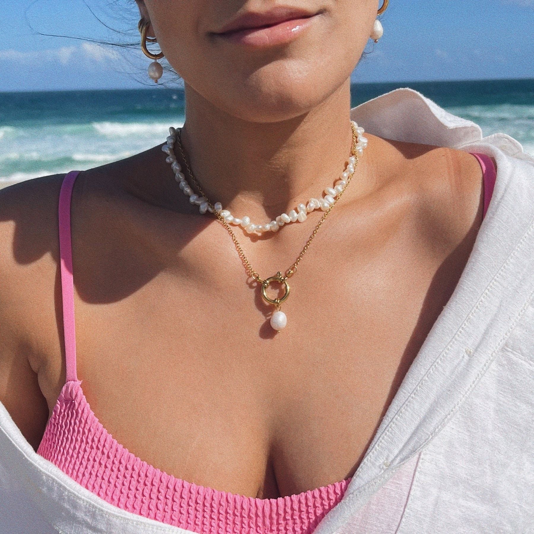 Sailor Buckle Pearl Necklace